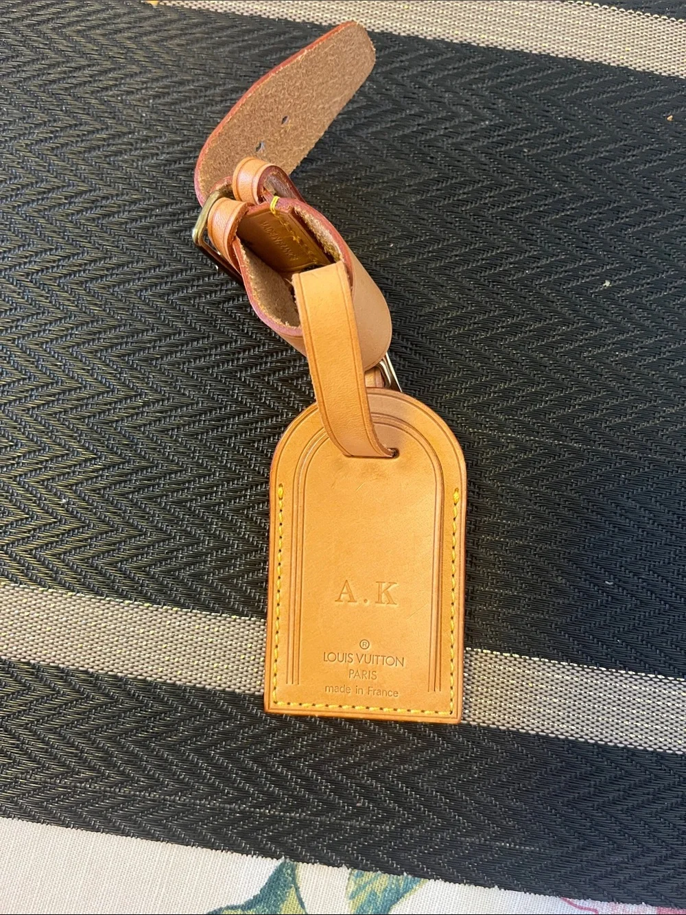 Louis Vuitton Natural Tan Leather Luggage Tag with Initials